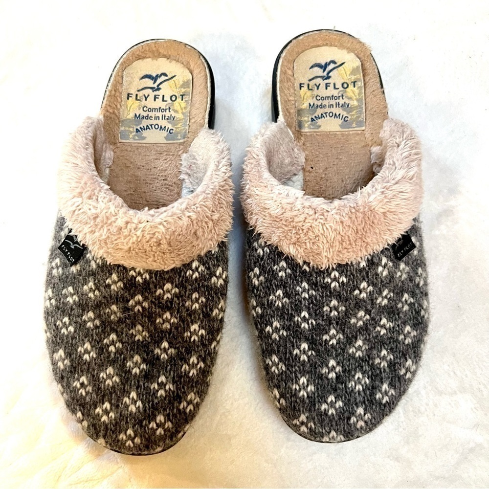 FLY FLOT Made in Italy Anatomic Fur lining Women's Downy Blue Clogs 37 EU 6.5 US